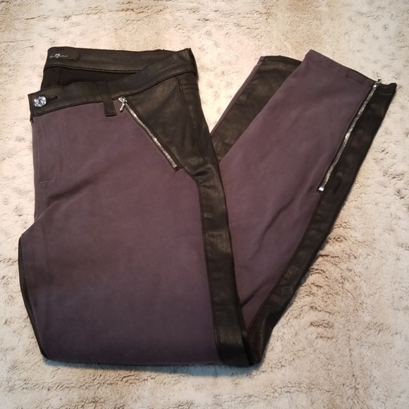 7 For All Mankind Denim - 7 For All Mankind Gray and Black Faux Leather Jean